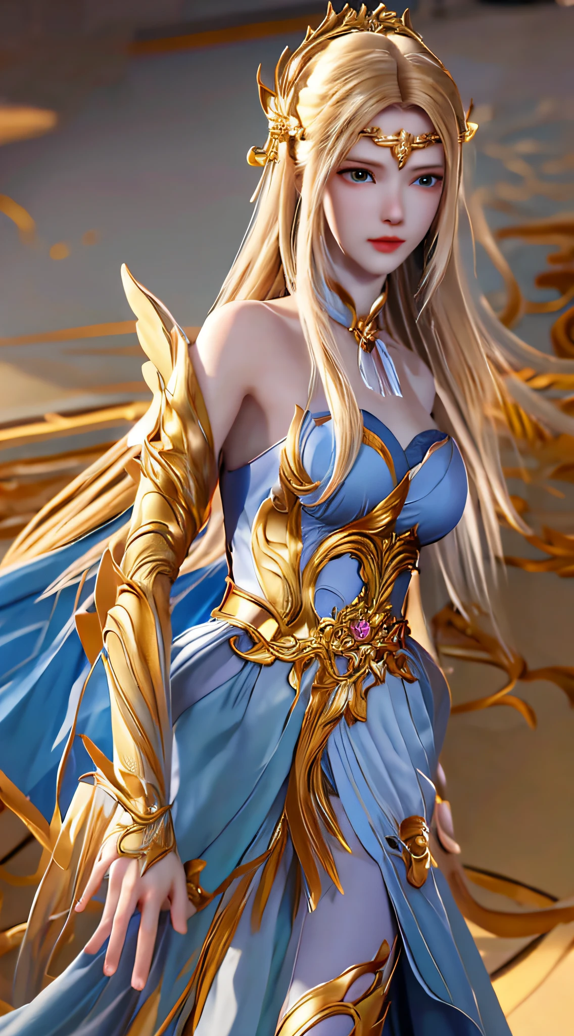 ((Masterpiece, Best quality;1.3)), ultra - detailed,plethora of colors,extremely detailed and beautiful background,1girll,独奏,highly detailed beautiful face,beautiful face,Angelic,Detailed golden angel costume,Wings Angel,feater,Fantasy landscape,Epic,The sword,holdingsword,undefined,Qiancheng Xue,seminude,Lie down with a towel