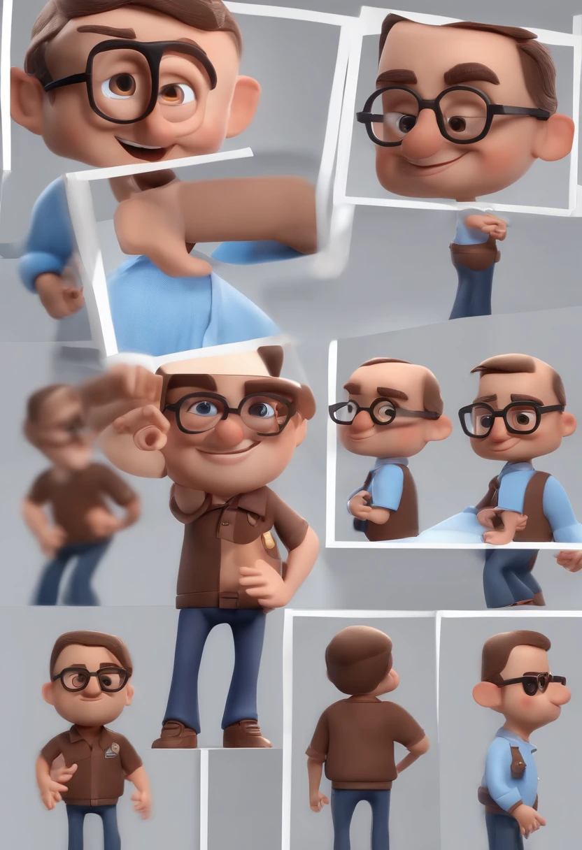 Cartoon character of a man with black glasses and a blue shirt, animation character, Caractere estilizado, animation style rendering, 3D estilizado, Arnold Maya render, 3 d render stylized, toon render keyshot, Personagem 3D, Personagem 3D, 3d rendering stylized, 3 d character render, personagem de desenho animado, Personagem de close up, Pose de personagem, (Estilo Pixar) (master part:1.2) (Bokeh) (best quality) (pele detalhada) (textura detalhada) (8k) (argila) (Cinematic lighting) (foco nítido