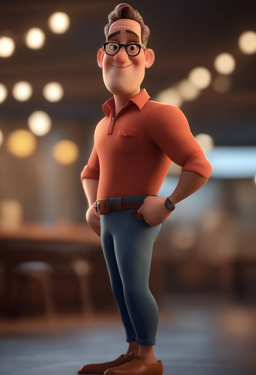 Cartoon character of a man with black glasses and a blue shirt, animation character, Caractere estilizado, animation style rendering, 3D estilizado, Arnold Maya render, 3 d render stylized, toon render keyshot, Personagem 3D, Personagem 3D, 3d rendering stylized, 3 d character render, personagem de desenho animado, Personagem de close up, Pose de personagem, (Estilo Pixar) (master part:1.2) (Bokeh) (best quality) (pele detalhada) (textura detalhada) (8k) (argila) (Cinematic lighting) (foco nítido