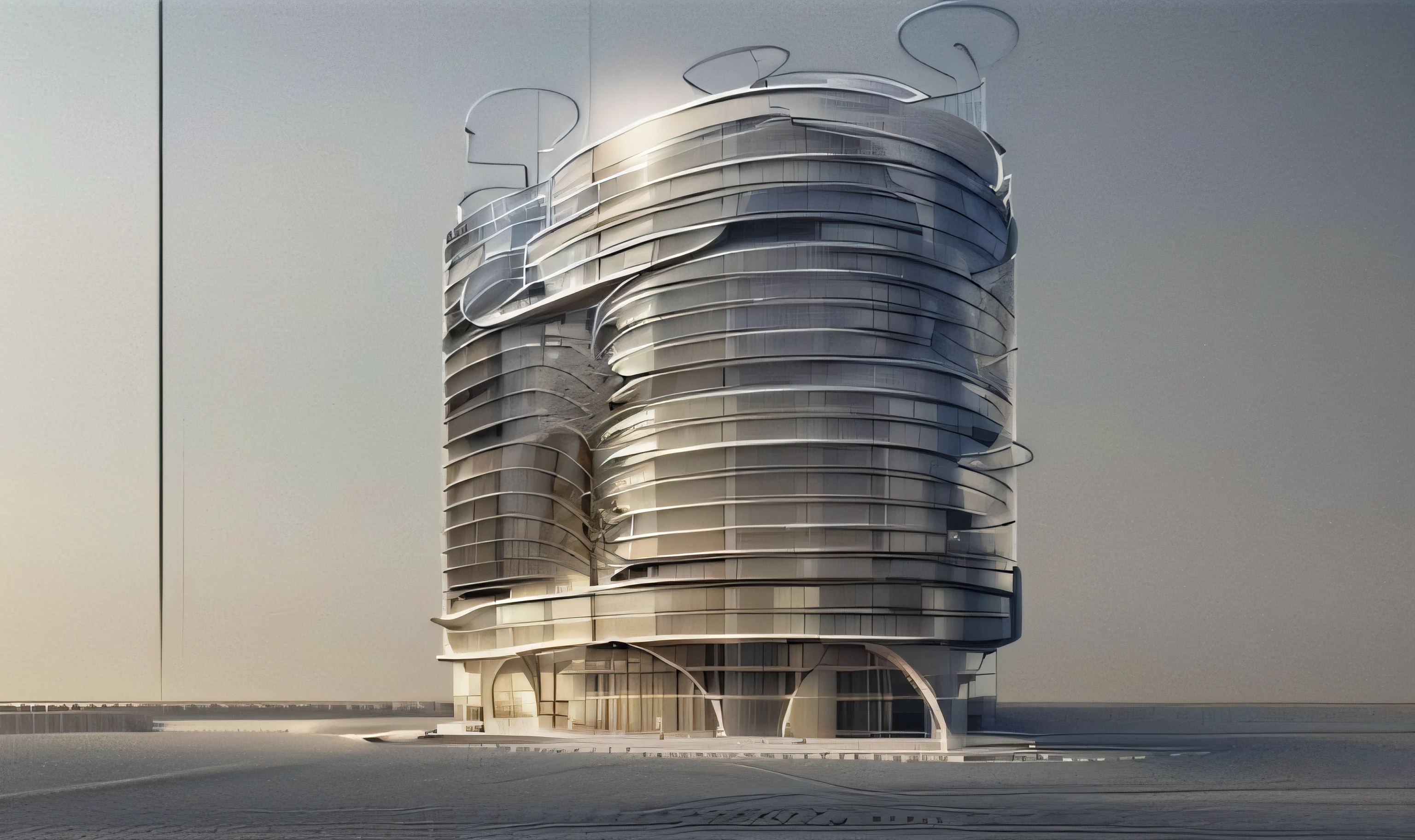 a drawing of a tall building with a lot of windows, architectural concept, rounded architecture, architectural illustration, concept drawing, architectural concepts, perspective view, architecture render, building facing, architectural sketch, full building, architectural render, curvilinear perspective, in style of norman foster, circular towers, concept illustration, architectural rendering, conceptual, rendered