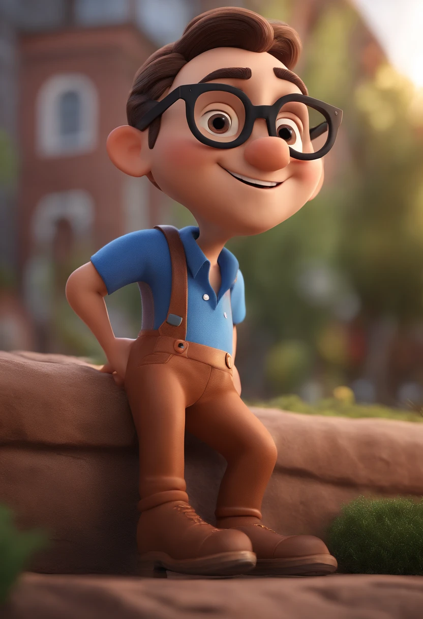 Cartoon character of a man with black glasses and a blue shirt, animation character, Caractere estilizado, animation style rendering, 3D estilizado, Arnold Maya render, 3 d render stylized, toon render keyshot, Personagem 3D, Personagem 3D, 3d rendering stylized, 3 d character render, personagem de desenho animado, Personagem de close up, Pose de personagem, (Estilo Pixar) (master part:1.2) (Bokeh) (best quality) (pele detalhada) (textura detalhada) (8k) (argila) (Cinematic lighting) (foco nítido