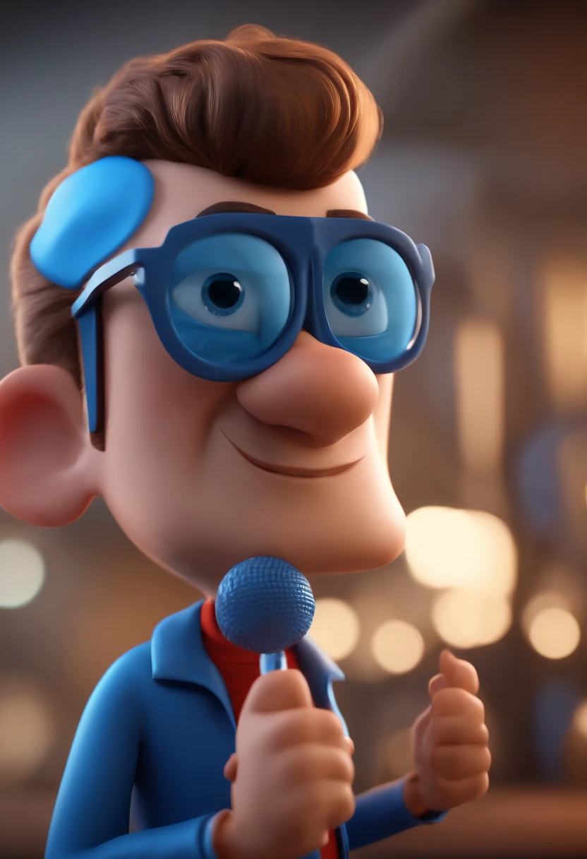 Cartoon character of a man with black glasses and a blue shirt, animation character, Caractere estilizado, animation style rendering, 3D estilizado, Arnold Maya render, 3 d render stylized, toon render keyshot, Personagem 3D, Personagem 3D, 3d rendering stylized, 3 d character render, personagem de desenho animado, Personagem de close up, Pose de personagem, (Estilo Pixar) (master part:1.2) (Bokeh) (best quality) (pele detalhada) (textura detalhada) (8k) (argila) (Cinematic lighting) (foco nítido