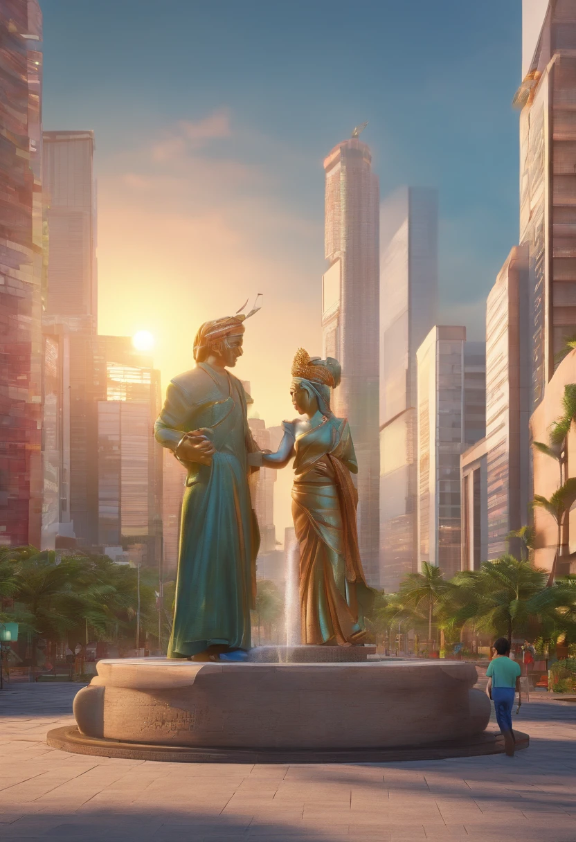 a city where there is a statue of the symbol of nasi pecel with men and women greeting each other