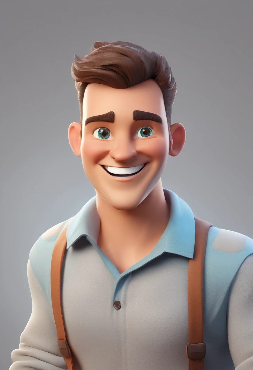 Smiling Man Illustration, sorriso insano, Homem de pele marrom com um sorriso gigante, happily smiling at the camera, sorriso atrevido, he's smiling, sorriso muito grande, Macho sorridente, foto de perfil headshot, rindo sorriso enorme, desenhando no estilo de Arte 3D, c4d, fundo de cor branco puro, estilo disney, estilo pixar render ilustracao Super Detalhe, 8k