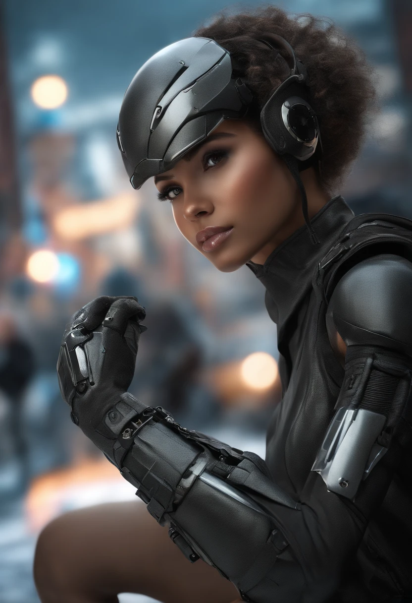 1girl, solo, realistic, photography, wearing a cyberpunk helmet, sitting with their legs crossed, greaves, medium breast, (cyborg arms:1.4), cinematic colorgrading film, dramatic scenes, RAW photo, Masterpiece, ultra wide angle, half-body, Ultra Fine Photo, Best Quality, Ultra High Resolution, Photorealistic, volumetric light, Stunningly Beautiful, Delicate Face, Vibrant Eyes, (Highest quality:1.3), (sharp focus:1.5), (skin_textures:1.2), (photorealistic:1.5), (highly detailed skin), (detailed face), (high detailed skin:1.2), (glistening skin:1.15), night, city, snow, snowy, (big wings:1.2), glossy, calestial, looking viewer, (fluffy crop jacket:1.2)