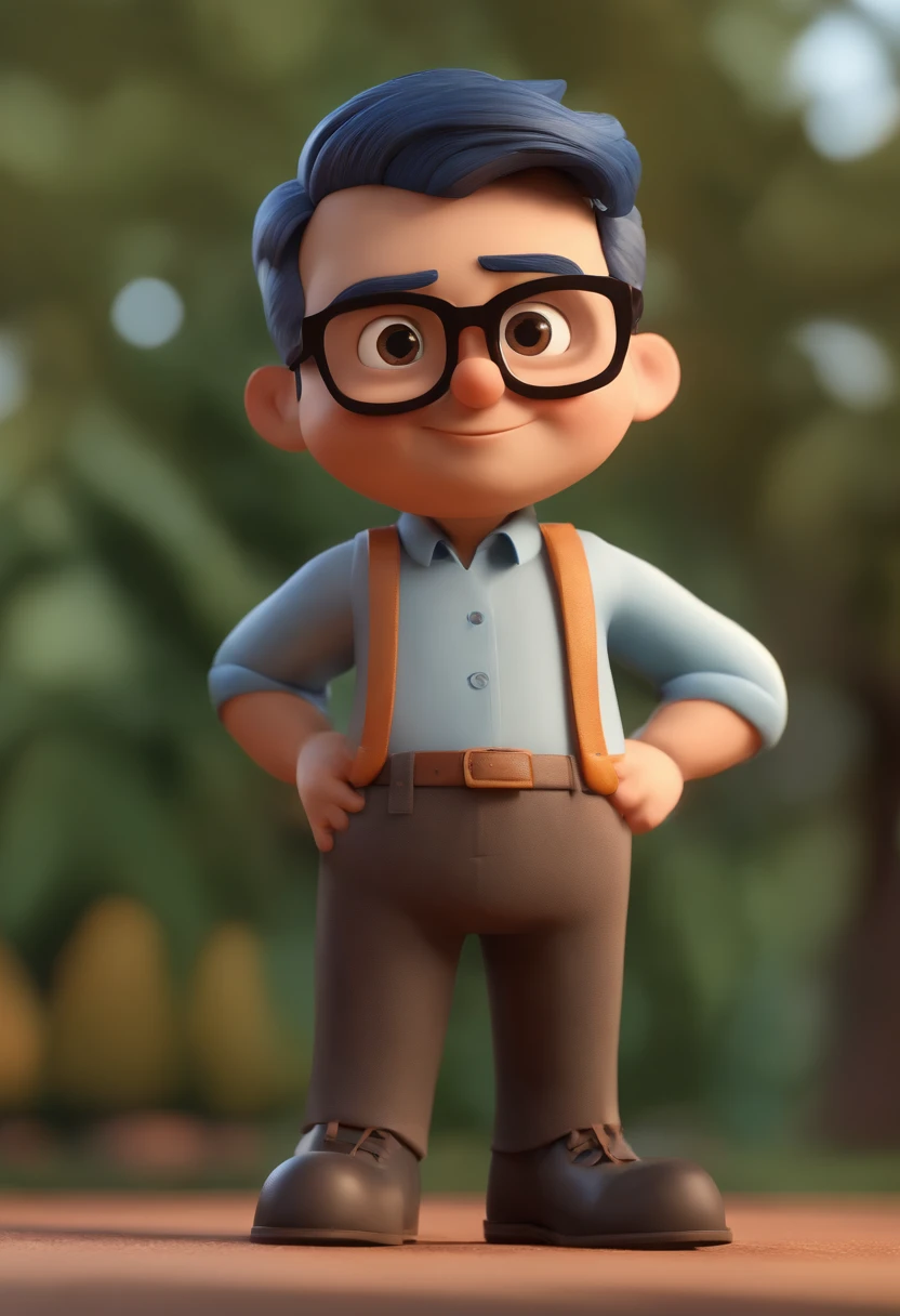 Cartoon character of a man wearing black glasses and a blue shirt, um personagem animado, Caractere estilizado, animation style rendering, 3D estilizado, Arnold Maya render, 3 d render stylized, toon render keyshot, Personagem 3D, Personagem 3D, 3d rendering stylized, 3 d character render, personagem de desenho animado, Personagem de close up, Pose de personagem, (Estilo Pixar) (master part:1.2) (Bokeh) (best quality) (pele detalhada) (textura detalhada) (8k) (argila) (Cinematic lighting) (foco nítido,Senta e vaza a parte superior do corpo