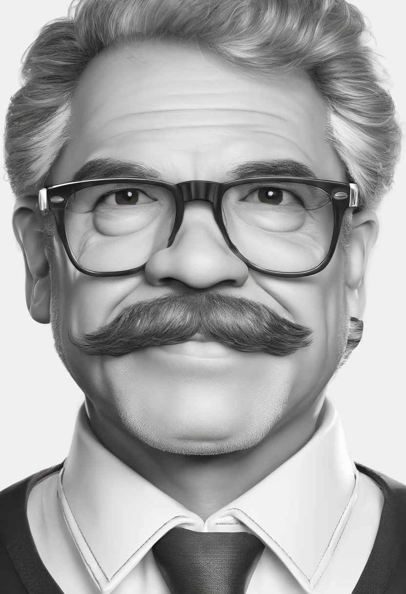 ((best quality)), ((master part)), ((desenhos animados realistas)), ((Personagem perfeito)) - Um retrato frontal meticulosamente detalhado e realista de um homem com cabelo raspado, glasses and a shirt with beautiful textures. O homem olha diretamente para o espectador, Establish a strong and confident presence. The image captures their distinctive facial features, accurately showing the brightness of your eyes and the design of your glasses. The black shirt is rendered with fine details, aumentando o profissionalismo do retrato. Enviado para documentos oficiais, this portrait is presented in impressive 8K UHD resolution, Ensure clarity and unique protection.