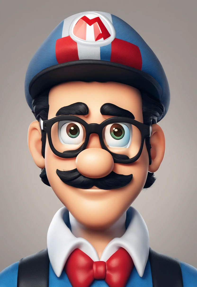 ((best quality)), ((master part)), ((desenhos animados realistas)), ((Personagem perfeito)) - Um retrato frontal meticulosamente detalhado e realista de um homem com cabelo raspado, glasses and a shirt with beautiful textures. O homem olha diretamente para o espectador, Establish a strong and confident presence. The image captures their distinctive facial features, accurately showing the brightness of your eyes and the design of your glasses. The black shirt is rendered with fine details, aumentando o profissionalismo do retrato. Enviado para documentos oficiais, this portrait is presented in impressive 8K UHD resolution, Ensure clarity and unique protection.