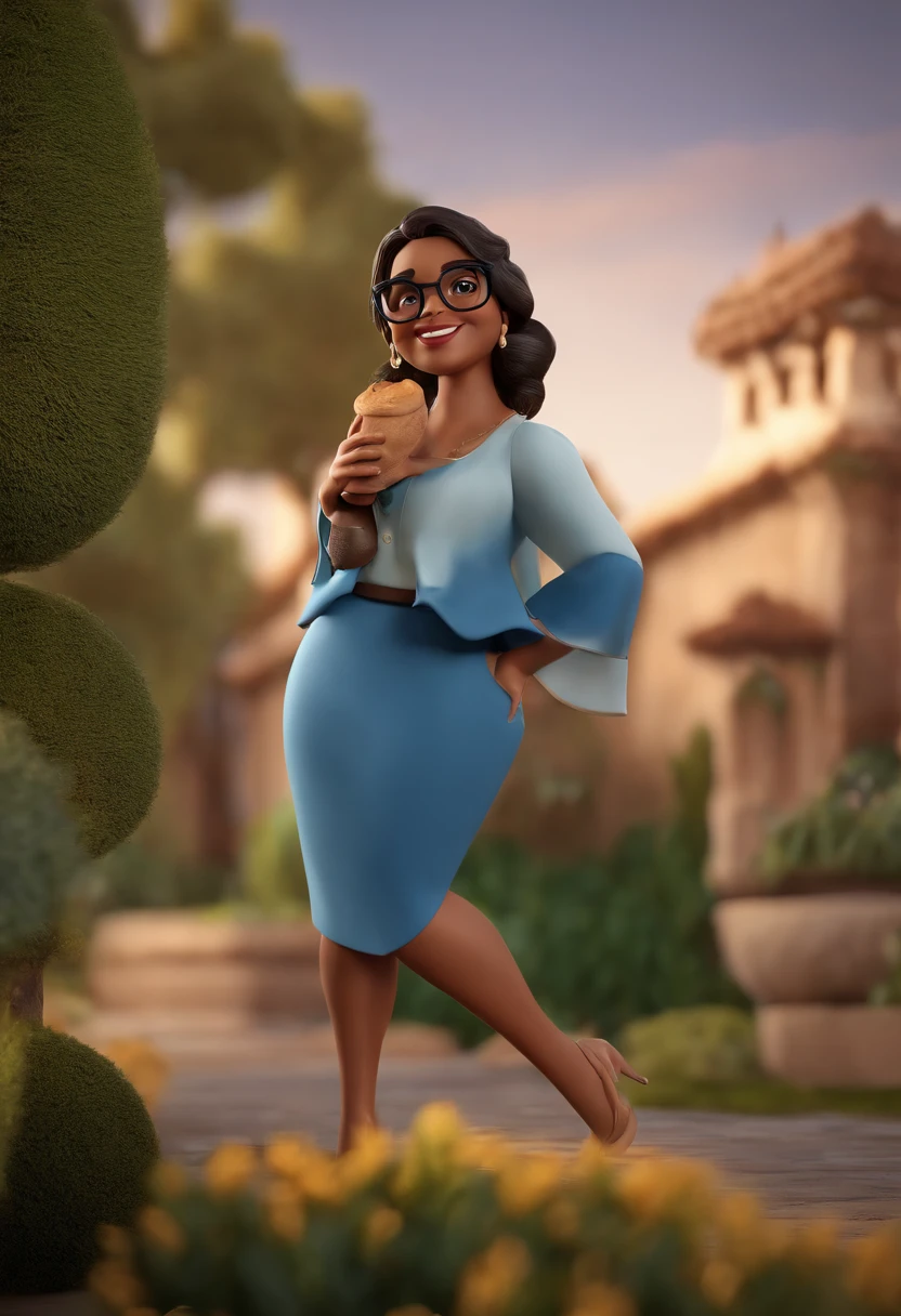 Cartoon character of a woman with black glasses and a blue blouse, cabelos curto preros 1.60 cm Animation Character, Caractere estilizado, animation style rendering, 3D estilizado, Arnold Maya render, 3 d render stylized, toon render keyshot, Personagem 3D, Personagem 3D, 3d rendering stylized, 3 d character render, personagem de desenho animado, Personagem de close up, Pose de personagem, (Estilo Pixar) (master part:1.2) (Bokeh) (best quality) (pele detalhada) (textura detalhada) (8k) (argila) (Cinematic lighting) (foco nítido