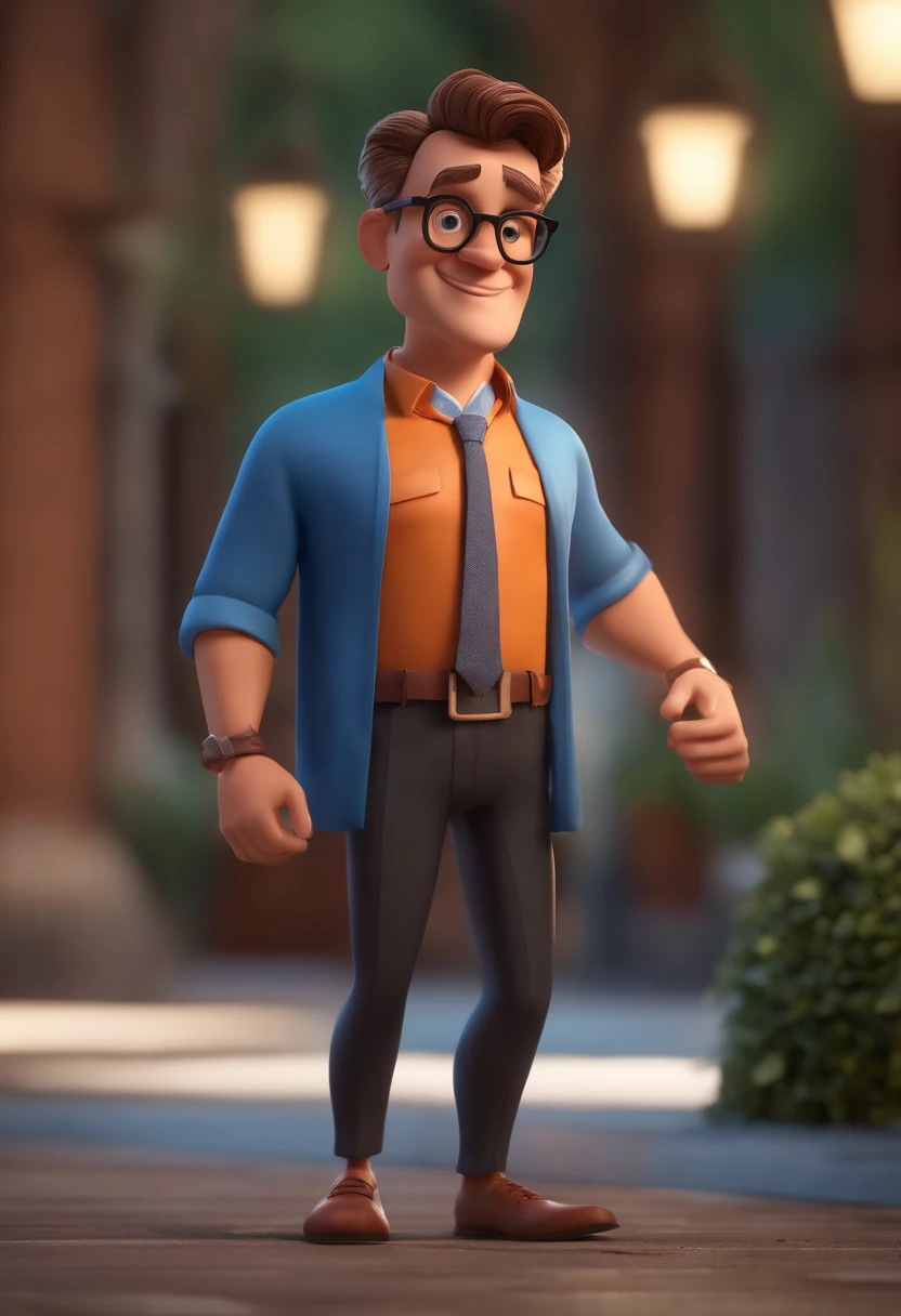 Cartoon character of a man with black glasses and a blue shirt, animation character, Caractere estilizado, animation style rendering, 3D estilizado, Arnold Maya render, 3 d render stylized, toon render keyshot, Personagem 3D, Personagem 3D, 3d rendering stylized, 3 d character render, personagem de desenho animado, Personagem de close up, Pose de personagem, (Estilo Pixar) (master part:1.2) (Bokeh) (best quality) (pele detalhada) (textura detalhada) (8k) (argila) (Cinematic lighting) (foco nítido