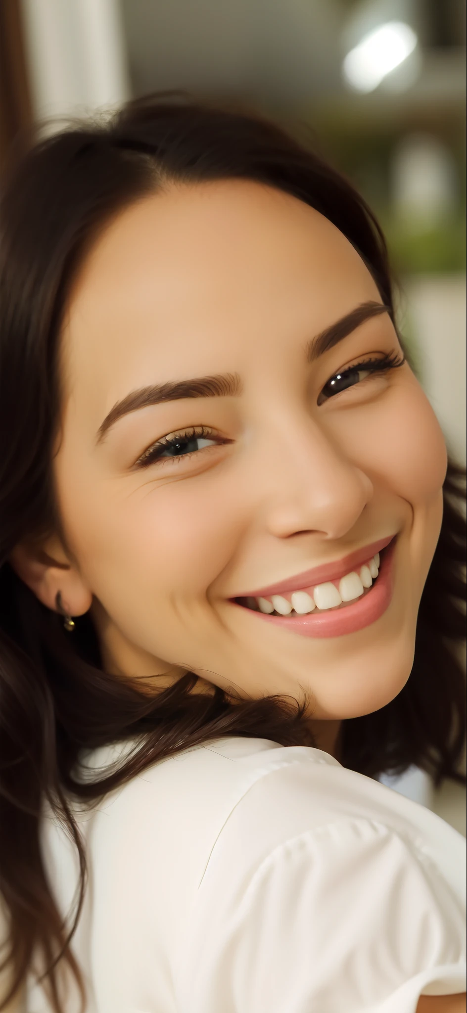 Fille souriante avec une chemise blanche et un téléphone portable à la main, fille souriante, léger sourire mignon, image floue, Elle sourit, très grand sourire, beau sourire, très légèrement souriant, Grand sourire sur son visage, souriant légèrement, beau visage souriant, Sourire détaillé, beau visage souriant, Alanis Guillen, Sourire mignon, sourire timidement, Photo granuleuse