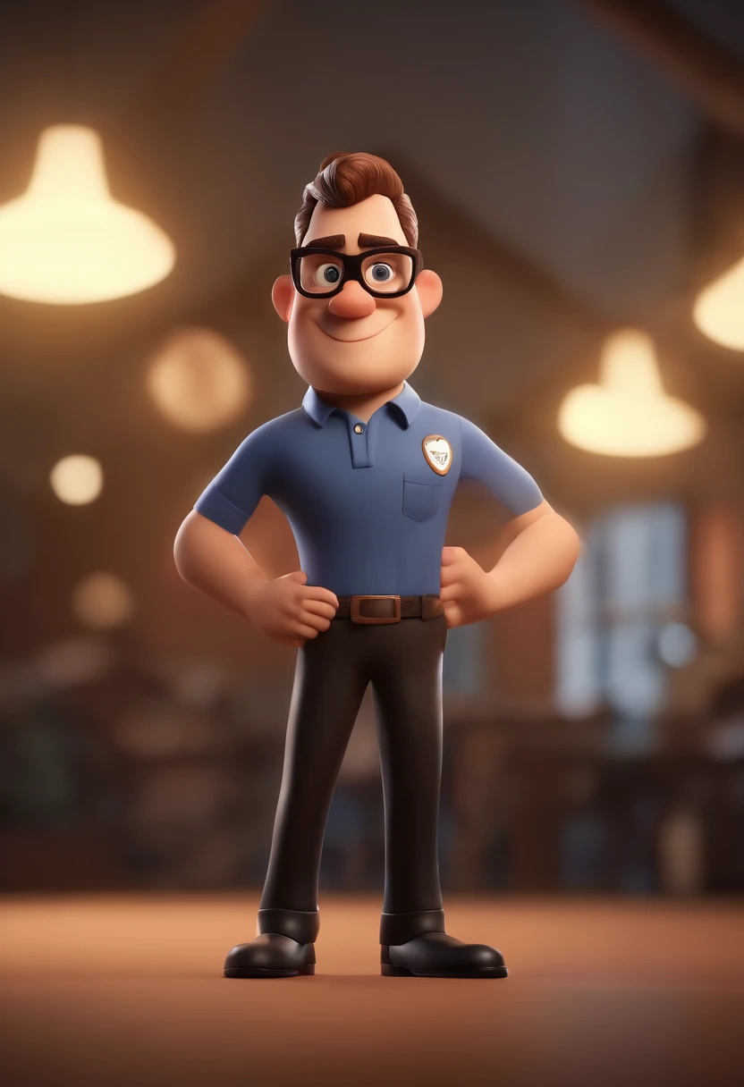 Cartoon character of a man wearing black glasses and a blue shirt, um personagem animado, Caractere estilizado, animation style rendering, 3D estilizado, Arnold Maya render, 3 d render stylized, toon render keyshot, Personagem 3D, Personagem 3D, 3d rendering stylized, 3 d character render, personagem de desenho animado, Personagem de close up, Pose de personagem, (Estilo Pixar) (master part:1.2) (Bokeh) (best quality) (pele detalhada) (textura detalhada) (8k) (argila) (Cinematic lighting) (foco nítido,Senta e vaza a parte superior do corpo