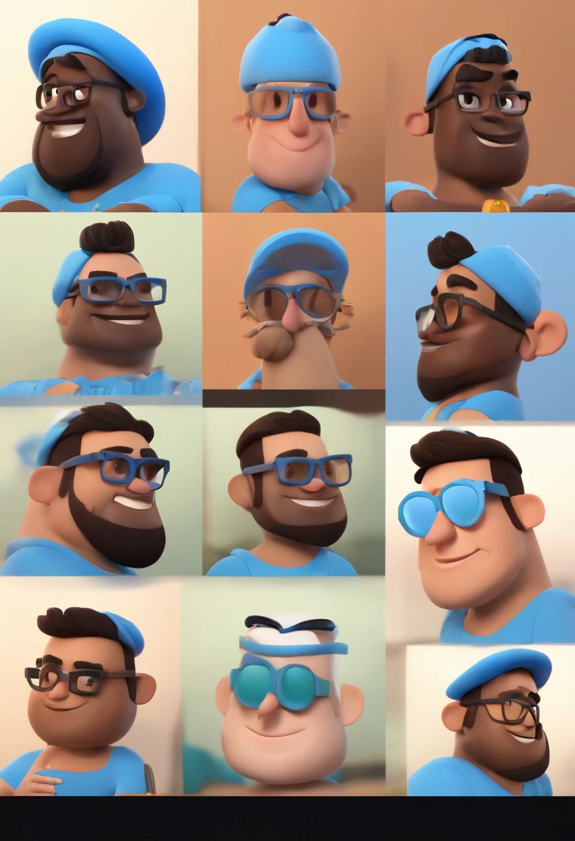 Cartoon character of a man wearing black glasses and a blue shirt, um personagem animado, Caractere estilizado, animation style rendering, 3D estilizado, Arnold Maya render, 3 d render stylized, toon render keyshot, Personagem 3D, Personagem 3D, 3d rendering stylized, 3 d character render, personagem de desenho animado, Personagem de close up, Pose de personagem, (Estilo Pixar) (master part:1.2) (Bokeh) (best quality) (pele detalhada) (textura detalhada) (8k) (argila) (Cinematic lighting) (foco nítido，Senta e vaza a parte superior do corpo