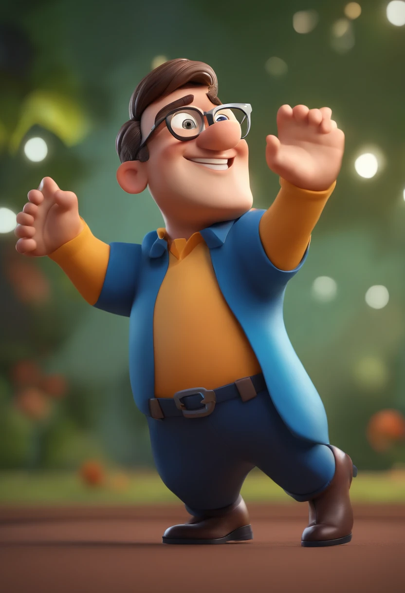 Cartoon character of a man wearing black glasses and a blue shirt, um personagem animado, Caractere estilizado, animation style rendering, 3D estilizado, Arnold Maya render, 3 d render stylized, toon render keyshot, Personagem 3D, Personagem 3D, 3d rendering stylized, 3 d character render, personagem de desenho animado, Personagem de close up, Pose de personagem, (Estilo Pixar) (master part:1.2) (Bokeh) (best quality) (pele detalhada) (textura detalhada) (8k) (argila) (Cinematic lighting) (foco nítido,Senta e vaza a parte superior do corpo