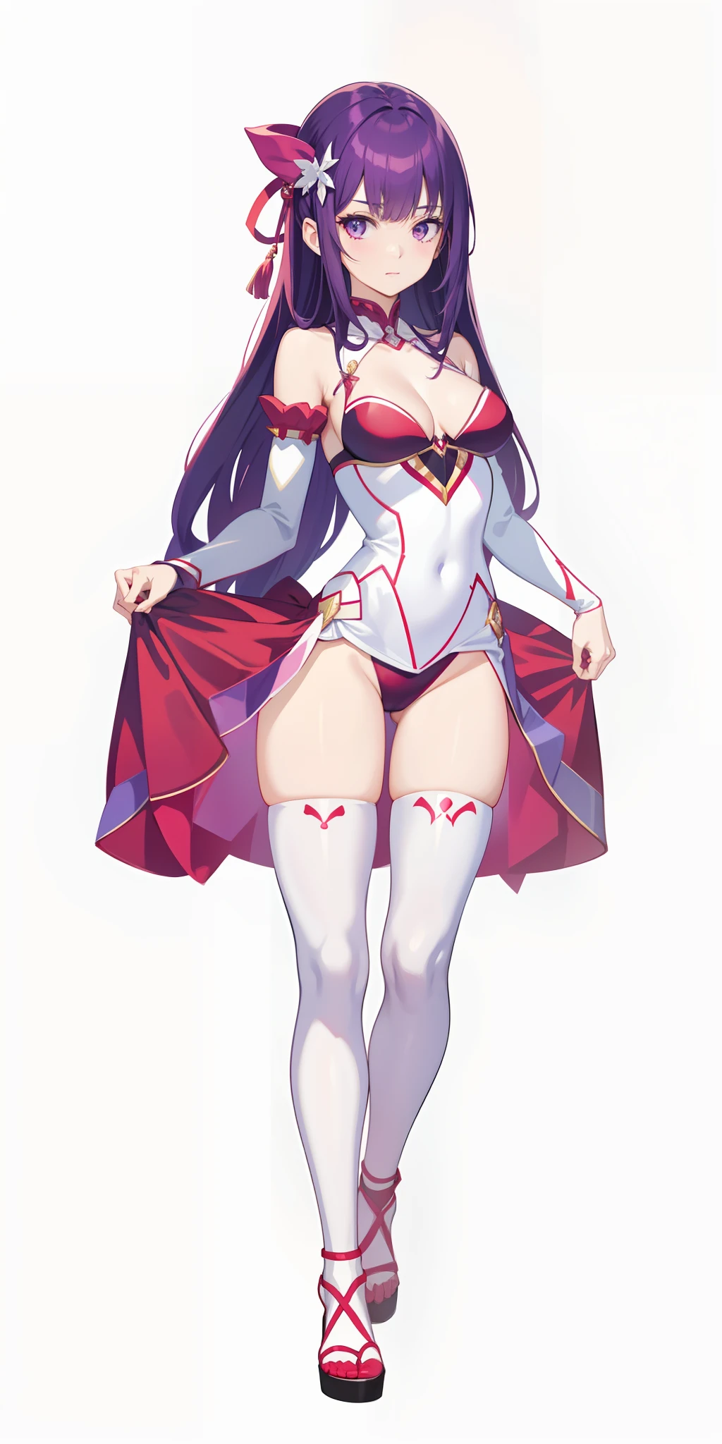 ((Best quality)), anime girl in a white top and purple skirt with a red cape, anime woman fullbody art, juri misaki, !!full body portrait!!, full body portrait of a short!, full body white purple cloak, anime full body illustration, made with anime painter studio, commission for high res, smooth anime cg art, fullbody commission for, full body!