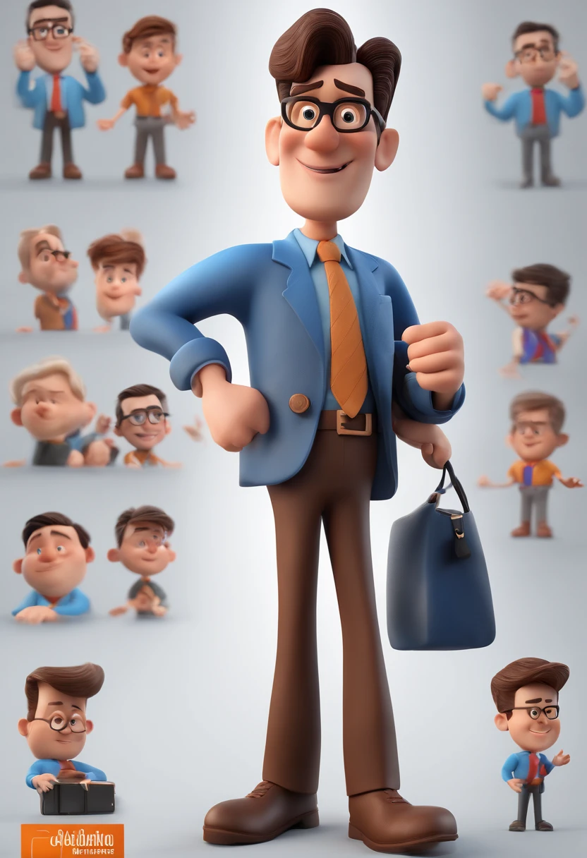 Cartoon character of a man with black glasses and a blue shirt, animation character, Caractere estilizado, animation style rendering, 3D estilizado, Arnold Maya render, 3 d render stylized, toon render keyshot, Personagem 3D, Personagem 3D, 3d rendering stylized, 3 d character render, personagem de desenho animado, Personagem de close up, Pose de personagem, (Estilo Pixar) (master part:1.2) (Bokeh) (best quality) (pele detalhada) (textura detalhada) (8k) (argila) (Cinematic lighting) (foco nítido
