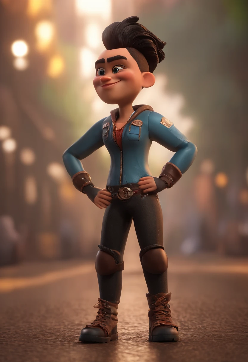 personagem punk rock com cabelo moicano, roupas de rock, Scary features, animation character, Caractere estilizado, animation style rendering, 3D estilizado, Arnold Maya render, 3 d render stylized, toon render keyshot, Personagem 3D, Personagem 3D, 3d rendering stylized, 3 d character render, personagem de desenho animado, Personagem de close up, Pose de personagem, (Estilo Pixar) (master part:1.2) (Bokeh) (best quality) (pele detalhada) (textura detalhada) (8k) (argila) (Cinematic lighting) (foco nítido