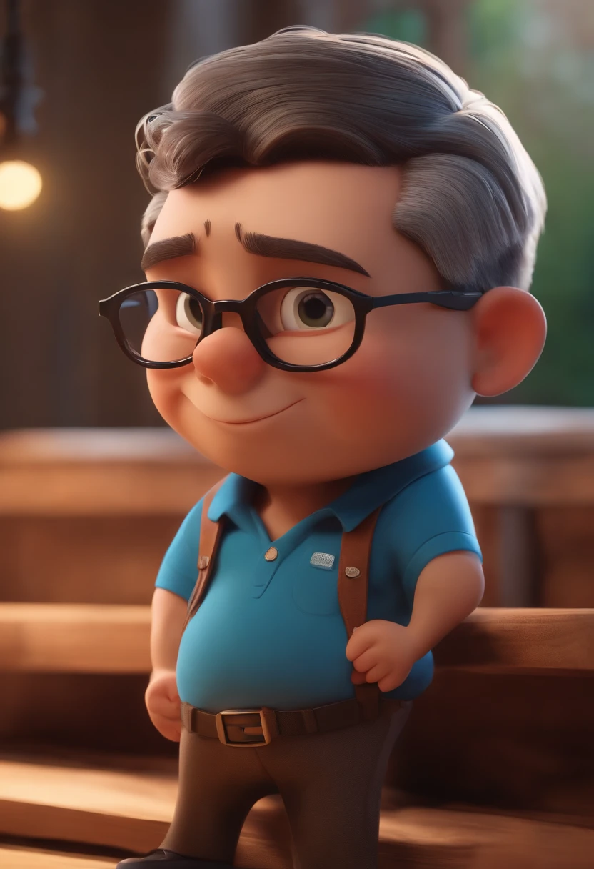 Cartoon character of a man wearing black glasses and a blue shirt, um personagem animado, Caractere estilizado, animation style rendering, 3D estilizado, Arnold Maya render, 3 d render stylized, toon render keyshot, Personagem 3D, Personagem 3D, 3d rendering stylized, 3 d character render, personagem de desenho animado, Personagem de close up, Pose de personagem, (Estilo Pixar) (master part:1.2) (Bokeh) (best quality) (pele detalhada) (textura detalhada) (8k) (argila) (Cinematic lighting) (foco nítido,Senta e vaza a parte superior do corpo
