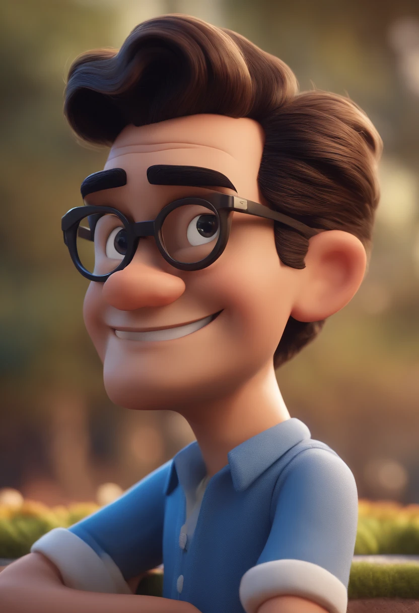Cartoon character of a man with black glasses and a blue shirt, animation character, Caractere estilizado, animation style rendering, 3D estilizado, Arnold Maya render, 3 d render stylized, toon render keyshot, Personagem 3D, Personagem 3D, 3d rendering stylized, 3 d character render, personagem de desenho animado, Personagem de close up, Pose de personagem, (Estilo Pixar) (master part:1.2) (Bokeh) (best quality) (pele detalhada) (textura detalhada) (8k) (argila) (Cinematic lighting) (foco nítido