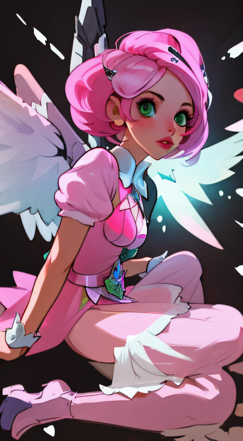 Alisa bosconovitch, melhor qualidade, contemporary, estilo plano, minimalismo, Green Eyes Flat Illustration, cabelo rosa, cabelo curto, cabelos multicoloridos, Camisa Preta, mechanical wings, Head Portrait Close-U, peito pontudo, decote, super decote, middlebreasts, Tekken,cabelo rosa pastel, 1girl, em quimono, hand-painted,Desenho de linha sem cor, colorida do yandere pastel, Tekken, Super cute pink hair girl with gothic makeup on the side, com roupa de empregada,figura esbelta,robusto,He sat on the floor,Vestido com roupas de empregada rosa e branco,cabelos muito curtos,com orelhas de gato,quadratic element,, kawaii cor-de-rosa na roupa da era de 1910, Alisa Bosconovich pink lips, no estilo da paleta de cores suave aurorapunk, an anime illustration of his face, gifs animados, hand drawn animation, charming sketches, suave e brilhante, romantismo nebuloso, Estilo Superflat, fundo branco - ar 1:1 - niji 5 - estilo expressivo --s 50 ,Pink kawaii girl in the era of 1920s clothesPink eagles, vestindo uma camisa branca brilhante, no estilo da paleta de cores suave aurorapunk, an anime illustration of his face, gifs animados, hand drawn animation, charming sketches, suave e brilhante, romantismo nebuloso, Estilo Superflat, fundo branco - ar 1:1 - niji 5 - estilo expressivo --s 50, Absurdo, Alto, ultra detalhados, (1girl:1.3), quebrar , Crie uma imagem com uma bela caligrafia