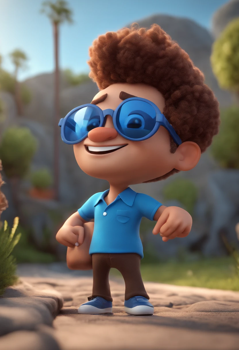 Cartoon character of a man with black glasses and a blue shirt, animation character, Caractere estilizado, animation style rendering, 3D estilizado, Arnold Maya render, 3 d render stylized, toon render keyshot, Personagem 3D, Personagem 3D, 3d rendering stylized, 3 d character render, personagem de desenho animado, Personagem de close up, Pose de personagem,  (Estilo Pixar) (master part:1.2) (Bokeh) (best quality) (pele detalhada) (textura detalhada) (8k) (argila) (Cinematic lighting) (foco nítido