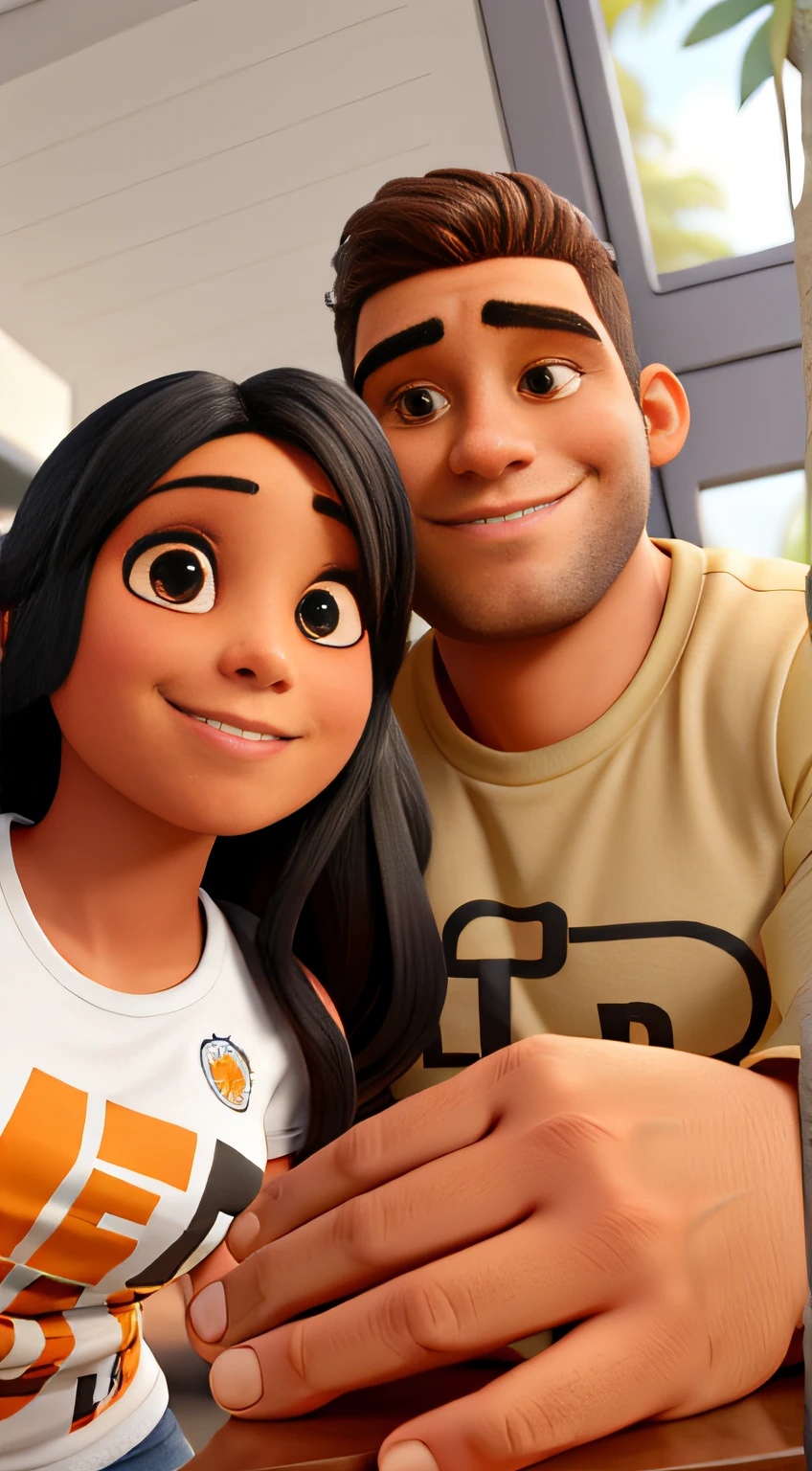 A couple holding hands, mulher negra de cabelos pretos e longos com os olhos castanhos escuros, sorriso lindo e bochechas grandes, nariz fino e o homem loiro, cabelo curto estilo corte americano, olhos azuis, barba loira por fazer, fisico robusto e pele clara e bochechas grandes