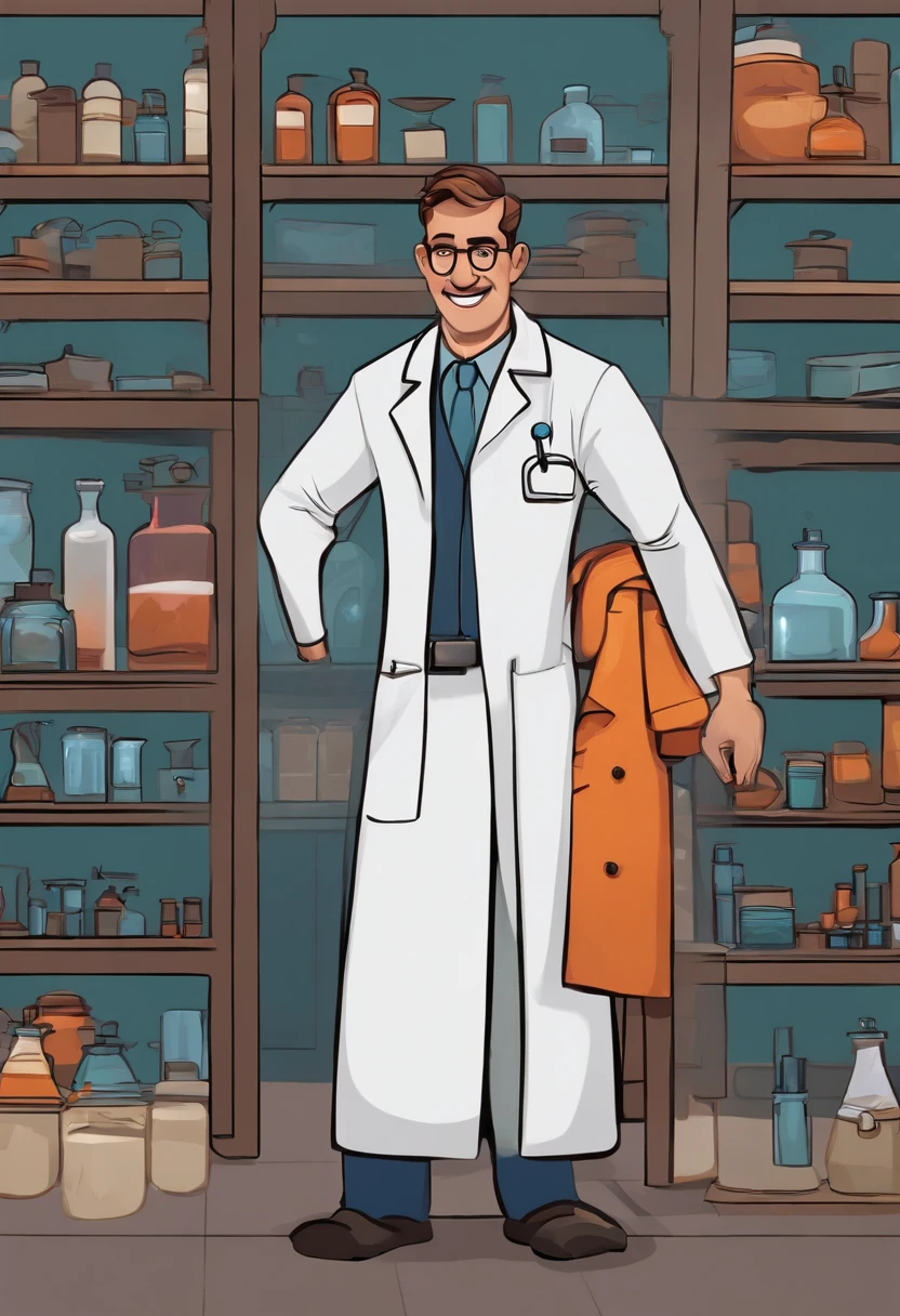 Create a pixar-style character inside a lab coat.