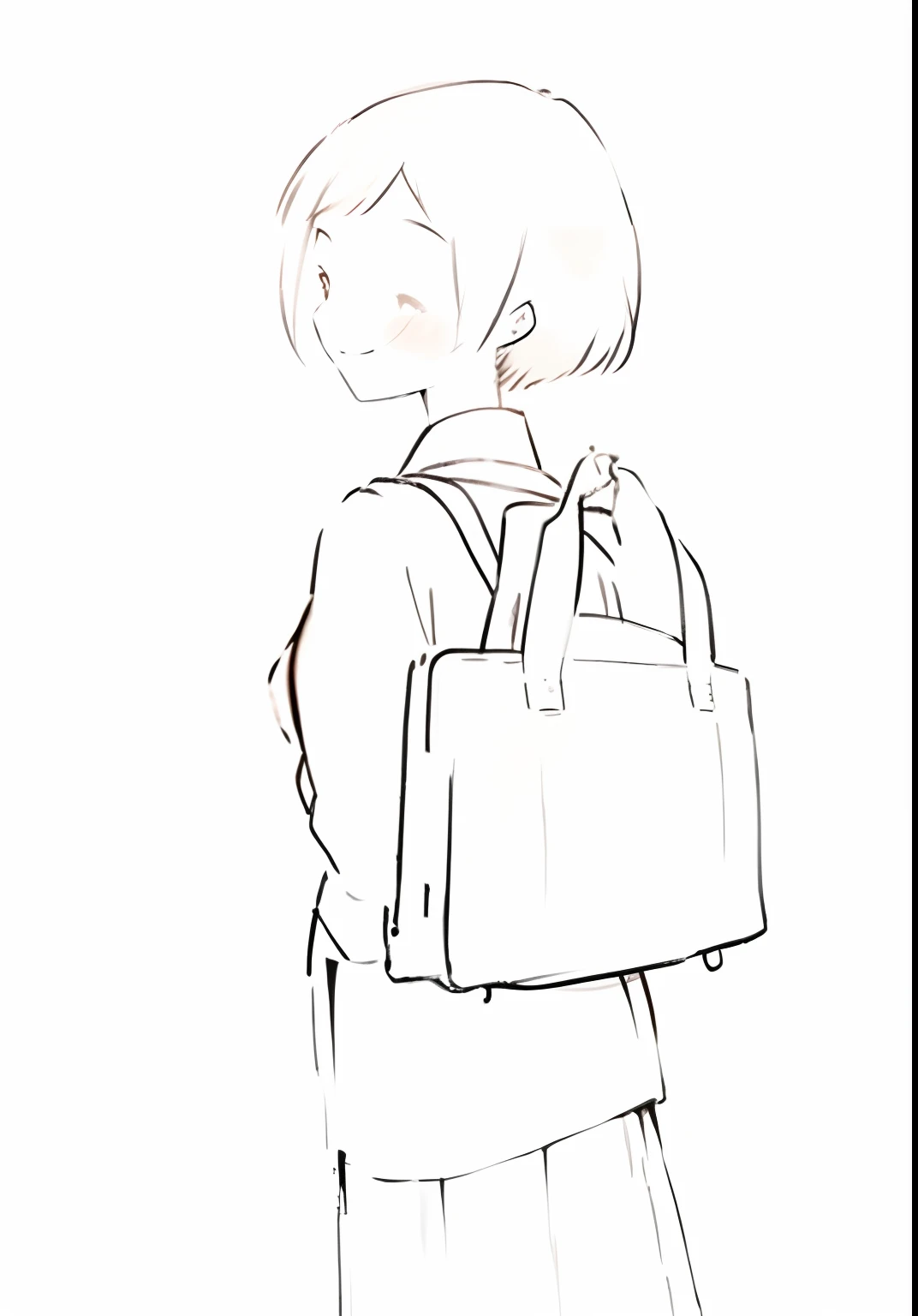 eventide，‎Classroom，female high-school student，short detailed hair，Back Shadow，Carrying a school bag，Smile back