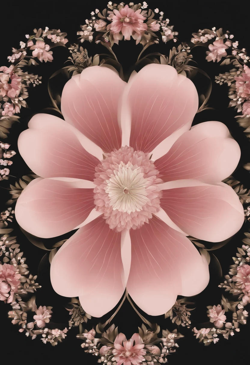 Act like a graphic designer. Generate me a graphic. Flower with 5 petals in the form of ovals. The color of each oval should be: Pearl Pink, khaki, blau, rot, black