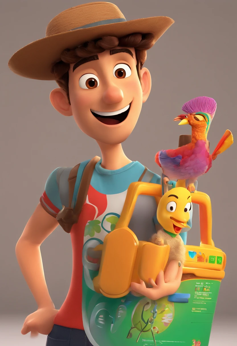 A movie poster inspired by Disney's Pixar with the title "D and G". (Giovanna is a 20-year-old girl of short stature, bochecha rosada, com cabelos pretos volumosos onde vive amarrado, com um lindo sorriso, He walks around with a clipboard in his hand and a black blazer and is a hospital manager and Diego is a 21-year-old beanie, alto, cabelo baixo usando um jaleco na cor branca, corrente de ouro e barba baixa). A cena deve estar no estilo de arte digital distinto da pixar, com