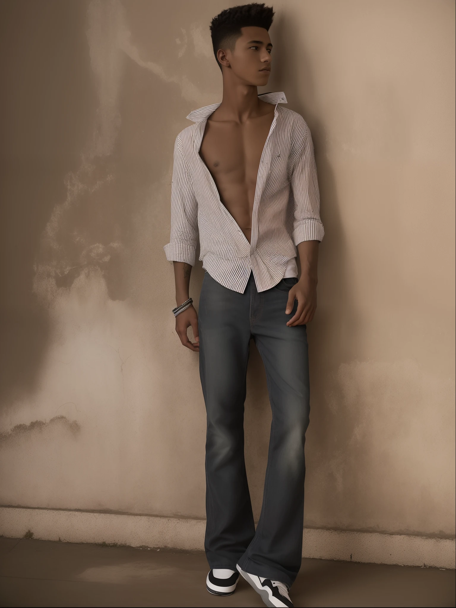 arafed man standing in front of a wall with a shirt on, full body model, thin young male, model posing, male model, age boy, clothed non - portrait, male teen, full body photograph, portrait full body, by Nathalie Rattner, black teenage inspired by Byron Galvez, by Jan Rustem, full body portrait shot