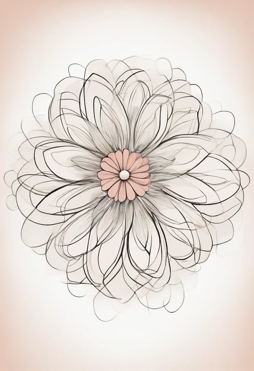 Act like a graphic designer. Generate me a graphic drawing in the form of a 's drawing. 1 single flower with 5 oval petals. The color of each oval should be: Pearl Pink, khaki, blau, rot, black