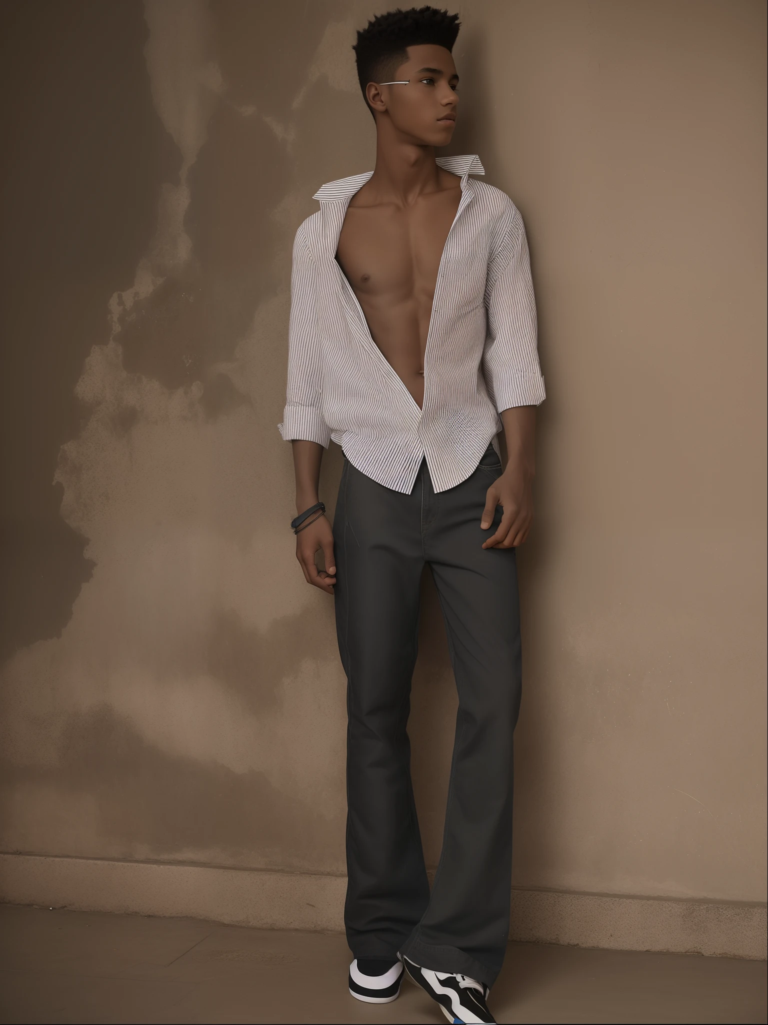 arafed man standing in front of a wall with a shirt on, full body model, thin young male, model posing, male model, age boy, clothed non - portrait, male teen, full body photograph, portrait full body, by Nathalie Rattner, black teenage inspired by Byron Galvez, by Jan Rustem, full body portrait shot