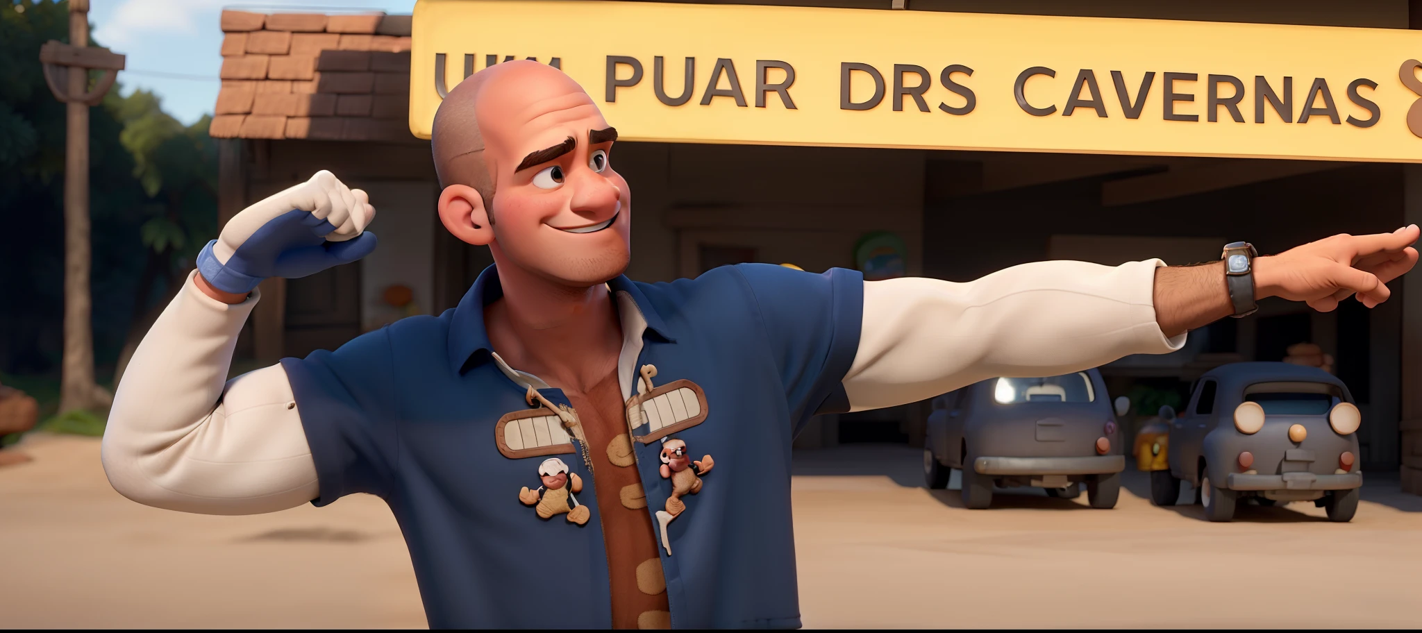 um homem jovem e careca estilo disney pixar, alta qualidade, melhor qualidade