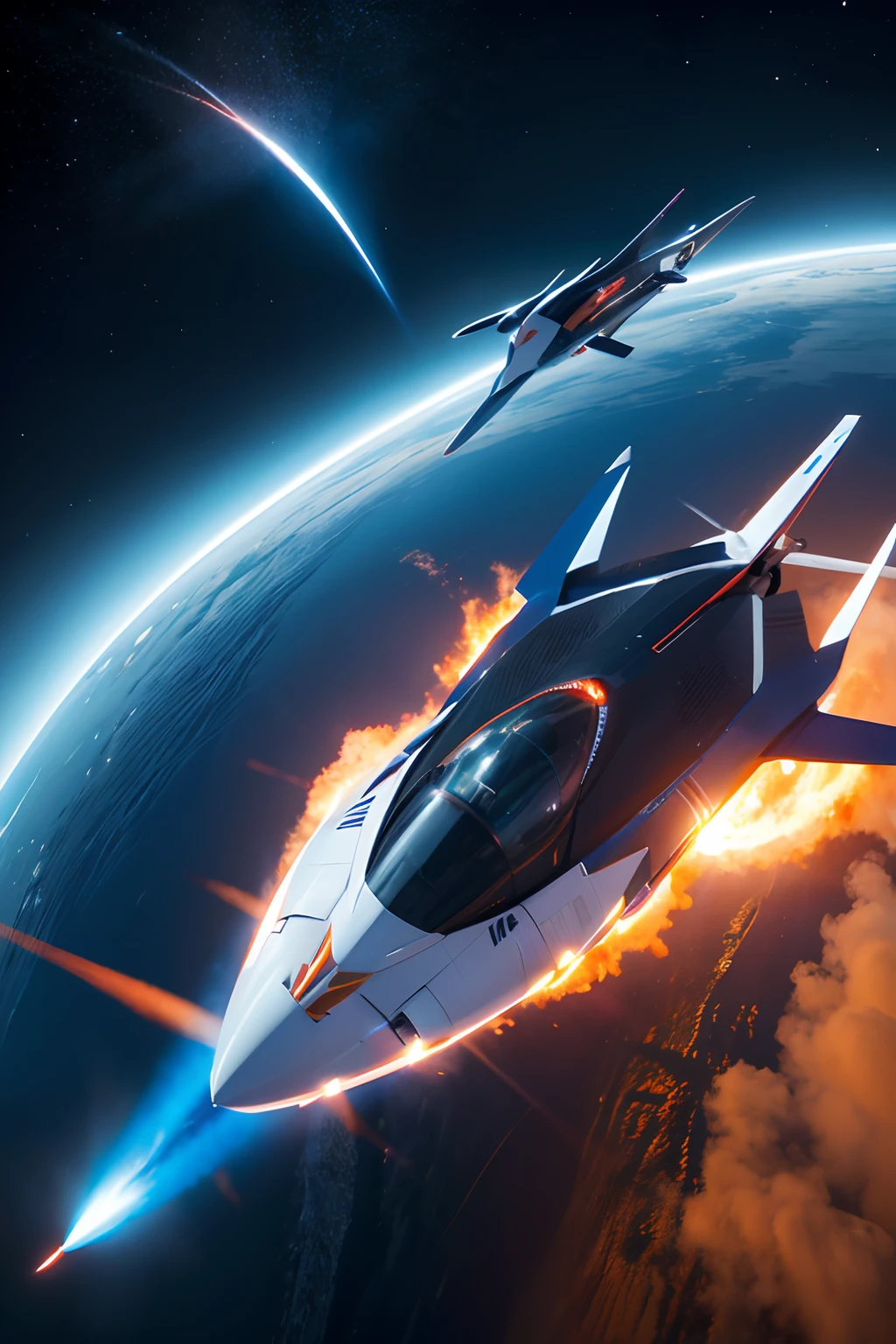 mirai,sci-fy,The spaceship levitates,Fly in mid-air,Blue tail flame,levitating,Streamlined,succinct,high - tech