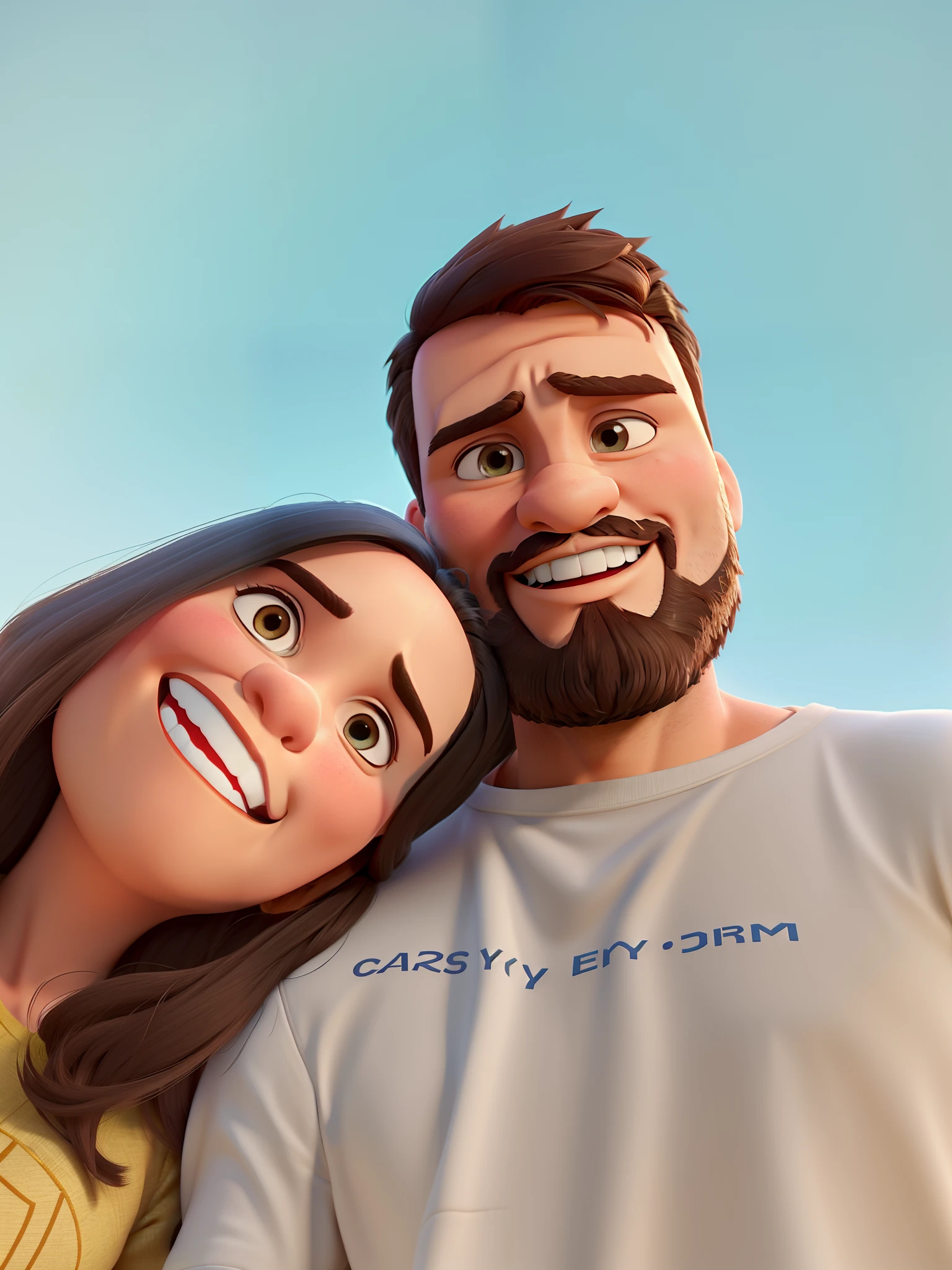 casal homem com barba e mulher no estilo Disney Pixar, alta qualidade, melhor qualidade