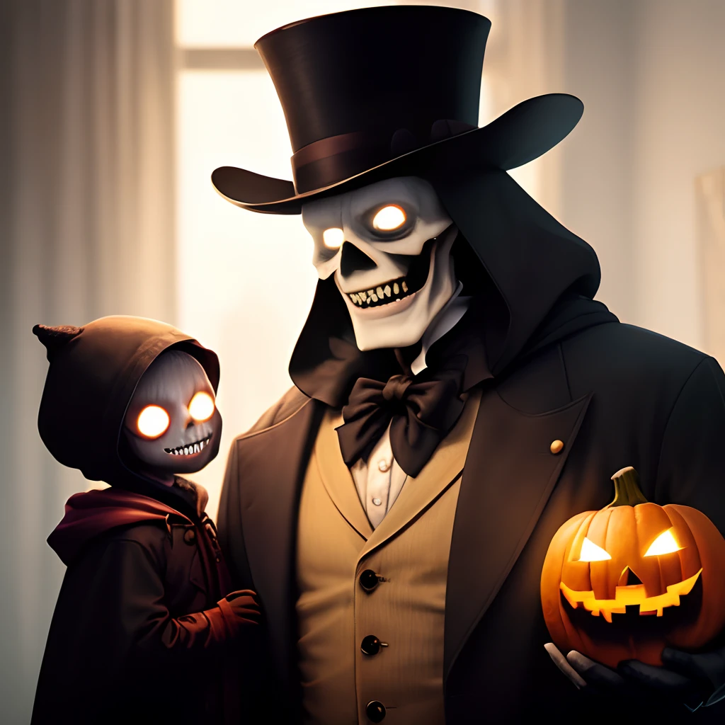 Jack O' Lanter my variation has a sinister grinning Jack O' Lanter pumpkin head, with a long cape, with a victorian like coat kinda like the headless horseman design, has a cane to hold on to move around, a lantern with the head of A Jack O' Lantern with a sinister smile to light the way in the night, he has a voice similar to the Narrator to the Haunted Mansion with a deep and malice voice with a spooky laughter with it to send chills down ur spune, he has long arms, big hands with gloves, he is 6'2 and slim about 167lbs, When he appears it get chilly and cold almost like you cant breath until you see a light and the light gets closer and closer until it is all too late when you stare into its head the cold sensation turns to a fiery despair you get to see the torture souls of hell within its eyes and hearing it laugh sinisterly knoeing you cannot do anything about it, It also can teleport to its victims to those who try to escape it something similar to those scenes from movies when you see a bus driving by a person and then they dissapear without a trace in this case he just dissapears till you can feel him behind you as his warm and hot breath runs down ur spine, he has a hood on or sometimes a top hat to go along with his victorian look, and lastly he has a pocket watch on his pocket with a pumpkin face on the cover of the watch to keep track of time for Jack can only be out once a year when its Halloween and once time is up he must return dormant awaiting to terrorize the next victims next year and so on and lastly it leaves a Treat and Trick depending on who you are if you are Jack its a Treat to watch the victims that escaped forever be terrified of your face and present until the next halloween so it can come back and finish the job sometimes people go mad and kill themselves so they wont be able to experience the wrath of Ol Jack because Jack never Forgets