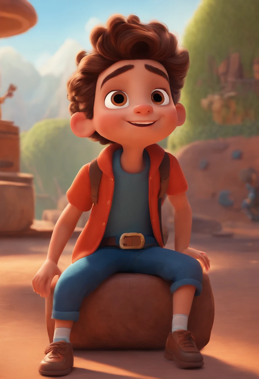 Image of a boy for a story in a YouTube video in Pixar format, He's the  allabester, He's the class leader, He's outgoing, Playful and gets up for a lot of things, cabelo curto