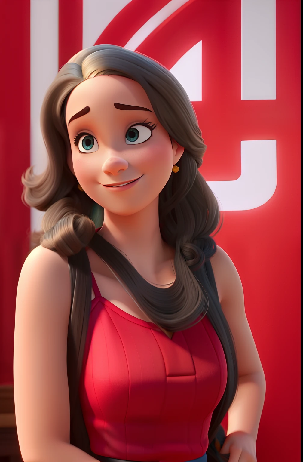 Mulher branca com cabelo longo liso no estilo pixar, ao lado do luan santana