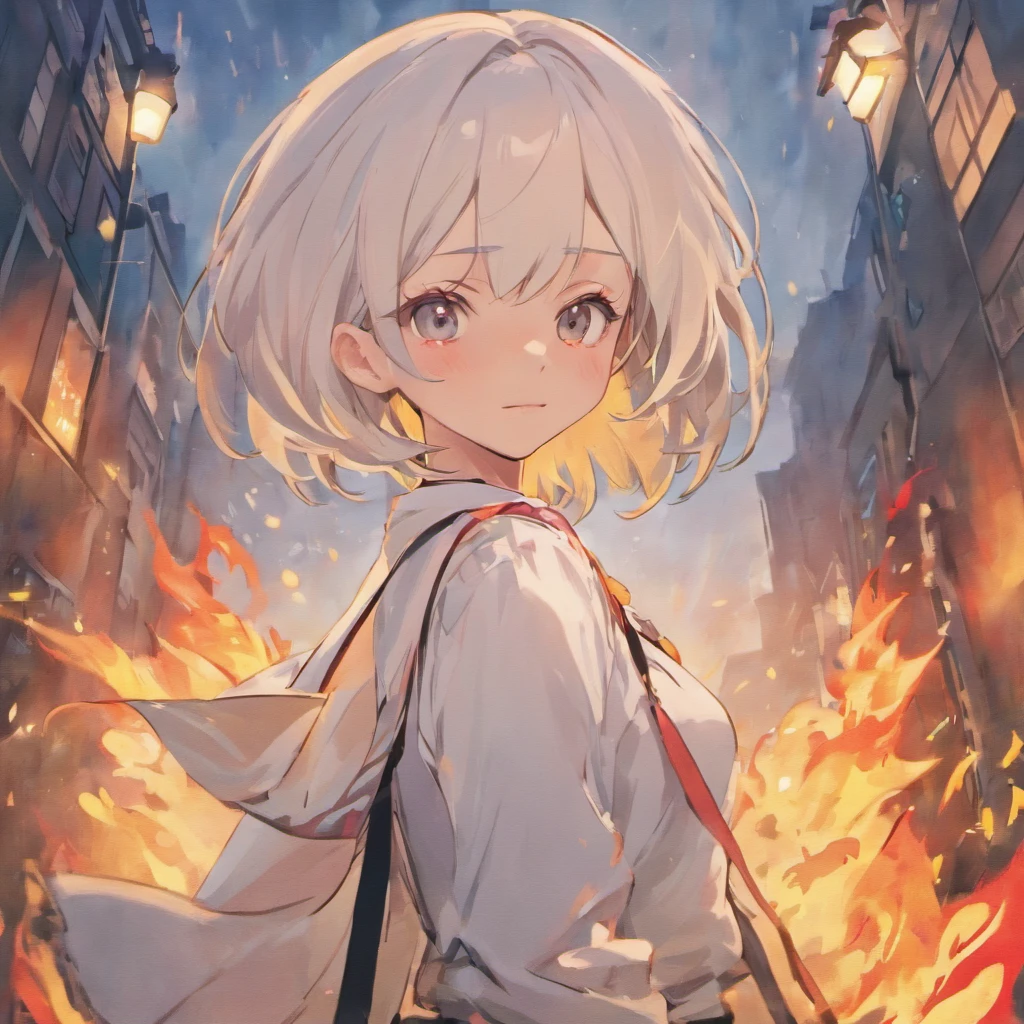 Uma jovem em frente a um fundo xadrez. She is wearing a white shirt and a badge participating in a fire prevention and firefighting event of Mocelin Extinguishers. Woman is smiling and posing for camera. Pixar.style pixar cartoon