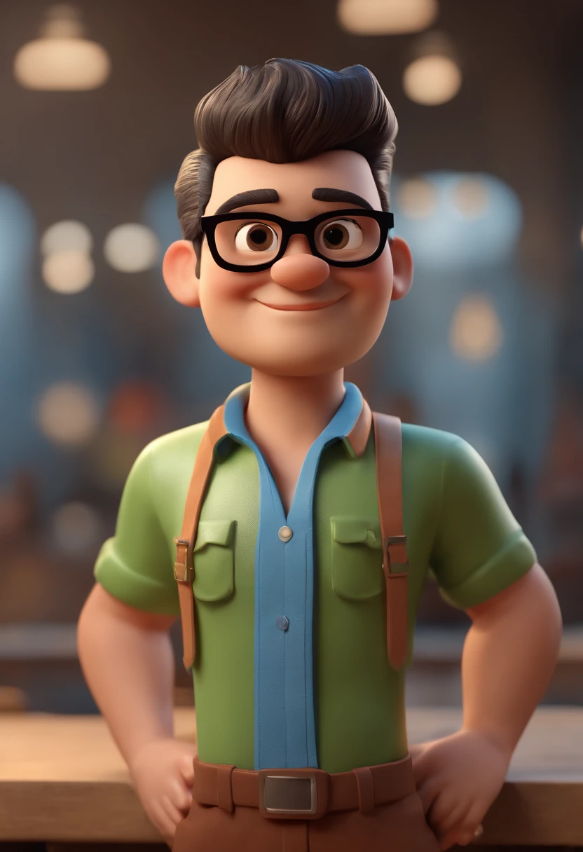 Cartoon character of a man with black glasses and a blue shirt, animation character, Caractere estilizado, animation style rendering, 3D estilizado, Arnold Maya render, 3 d render stylized, toon render keyshot, Personagem 3D, Personagem 3D, 3d rendering stylized, 3 d character render, personagem de desenho animado, Personagem de close up, Pose de personagem,  (Estilo Pixar) (master part:1.2) (Bokeh) (best quality) (pele detalhada) (textura detalhada) (8k) (argila) (Cinematic lighting) (foco nítido, vestindo camisa Corinthians