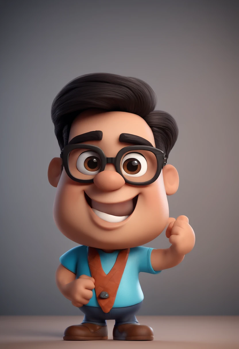 Cartoon character of a man with black glasses and a blue shirt, animation character, Caractere estilizado, animation style rendering, 3D estilizado, Arnold Maya render, 3 d render stylized, toon render keyshot, Personagem 3D, Personagem 3D, 3d rendering stylized, 3 d character render, personagem de desenho animado, Personagem de close up, Pose de personagem, (Estilo Pixar) (master part:1.2) (Bokeh) (best quality) (pele detalhada) (textura detalhada) (8k) (argila) (Cinematic lighting) (foco nítido