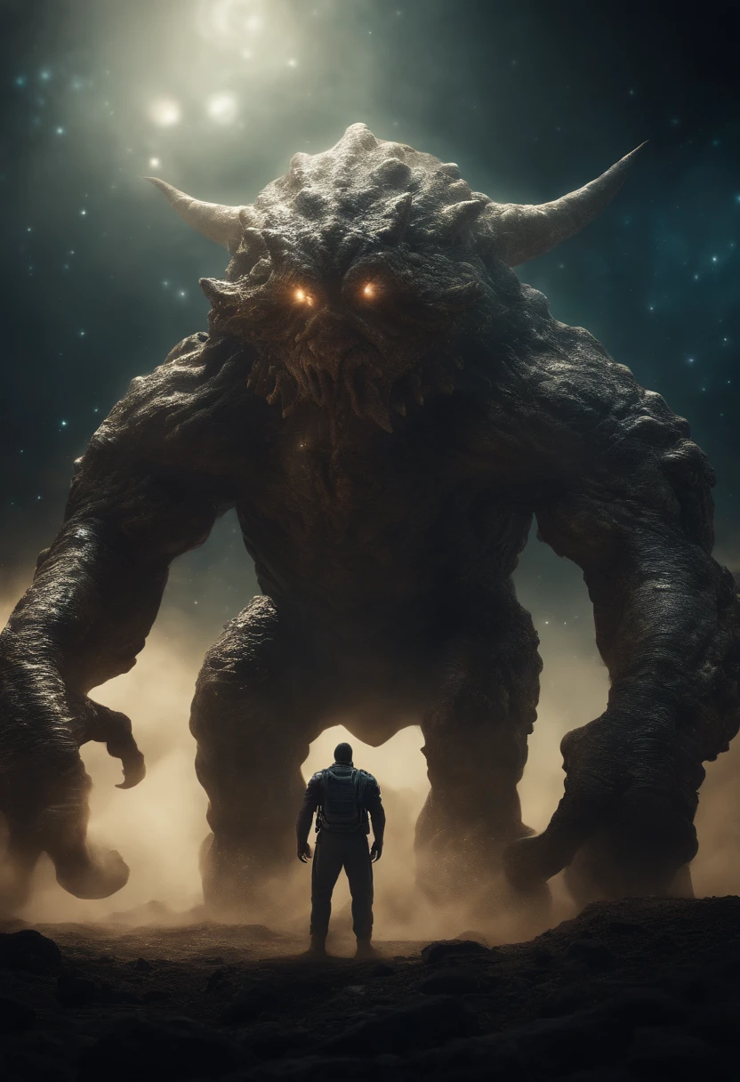 a highly detailed matte painting of a man on a hill watching a giant alien monster, by makoto shinkai, by artgerm, by wlop, by greg rutkowski, volumetric lighting, octane render, 4k resolution, trending on artstation, masterpiece