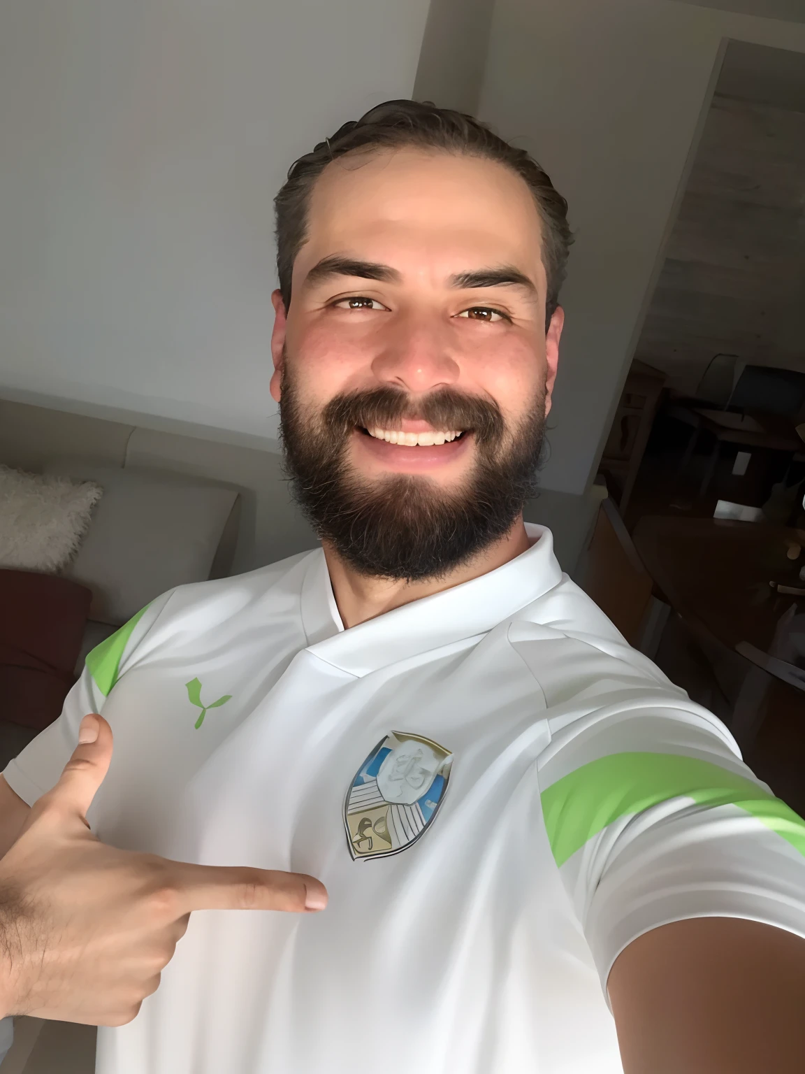 there is a man with a beard and a white shirt giving a thumbs up, duncan fegredo, icaro carvalho, camilo gc, carmelo blandino, 8k selfie photograph, gui guimaraes, andrea rocha, caio santos, dan dos santos, david rios ferreira, alexandre ferra, Henry Alvim Correa