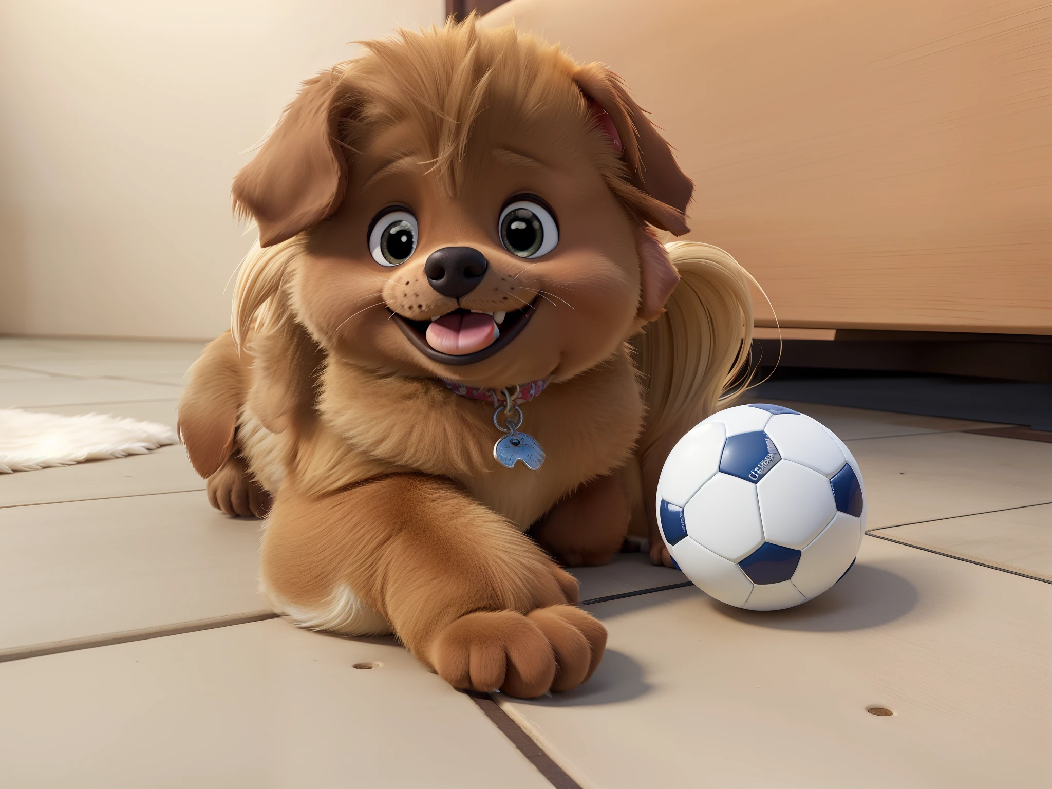 Araffe puppy with a soccer ball on the ground, Mistura Pomeriana, Pomeranian, segurando uma bola, barriga fofa laranja, Poofy, Dog cute, small dog, puppy, he is very happy, happy wise. ele tem barriga saltitante, brinquedo bonito, bonito, Felpudo!!!, he is very relaxed, aw, muito fofo