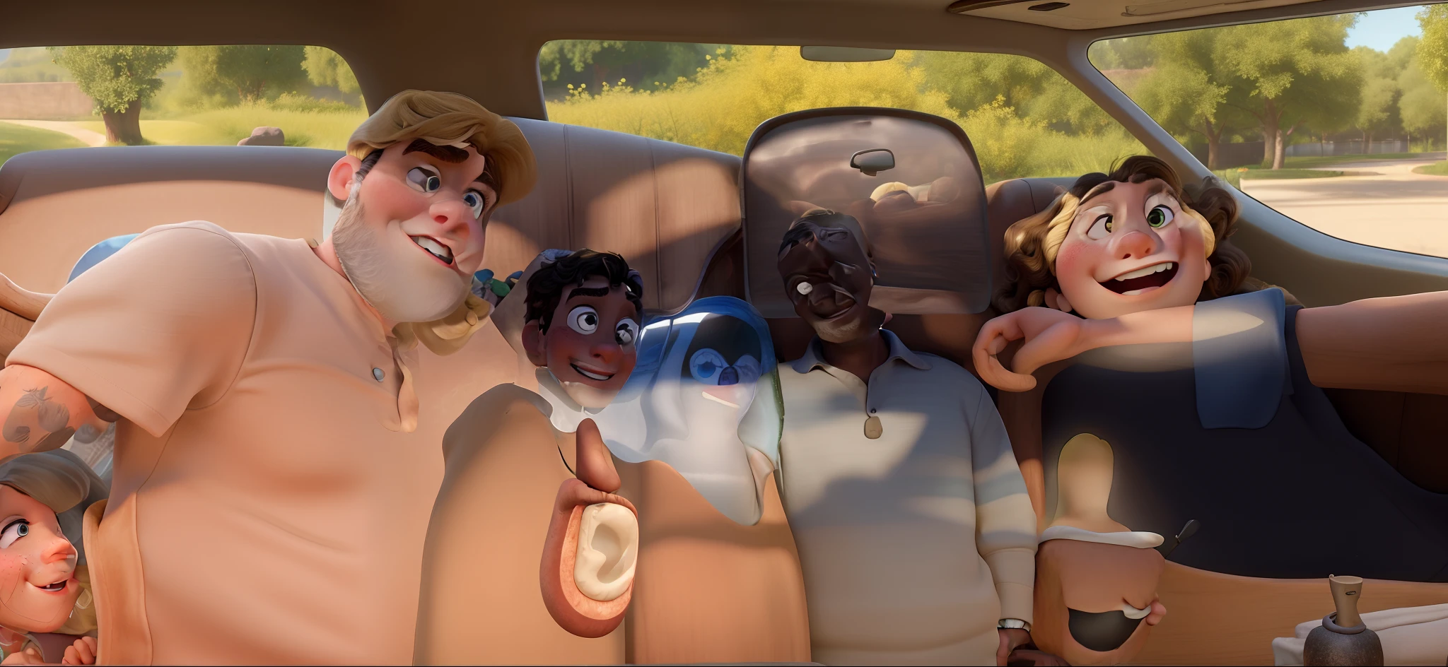 Obra-prima ao estilo Disney/Pixar in high quality and high resolution. The woman in the front is blonde and the man has black hair.