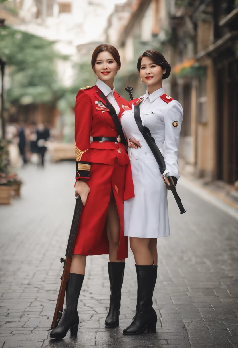 there are two women in uniform posing for a picture, a photo by Sengai, Tumbler, shin hanga, sakimichan, ayami kojima and lyde caldwell, trending at cgstation, 🚿🗝📝, 奈良美智, nixeu and sakimichan, Cosplay, anya from spy x family