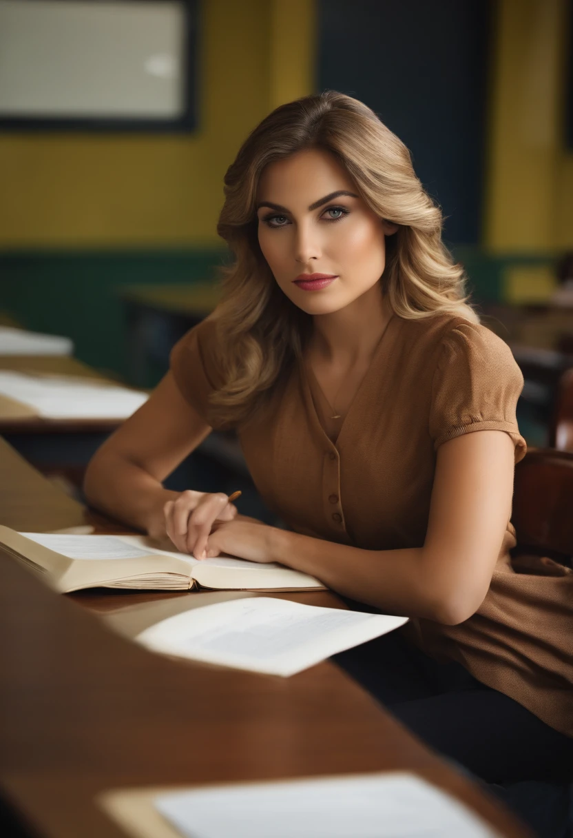 There was a beautiful woman sitting in the classroom
