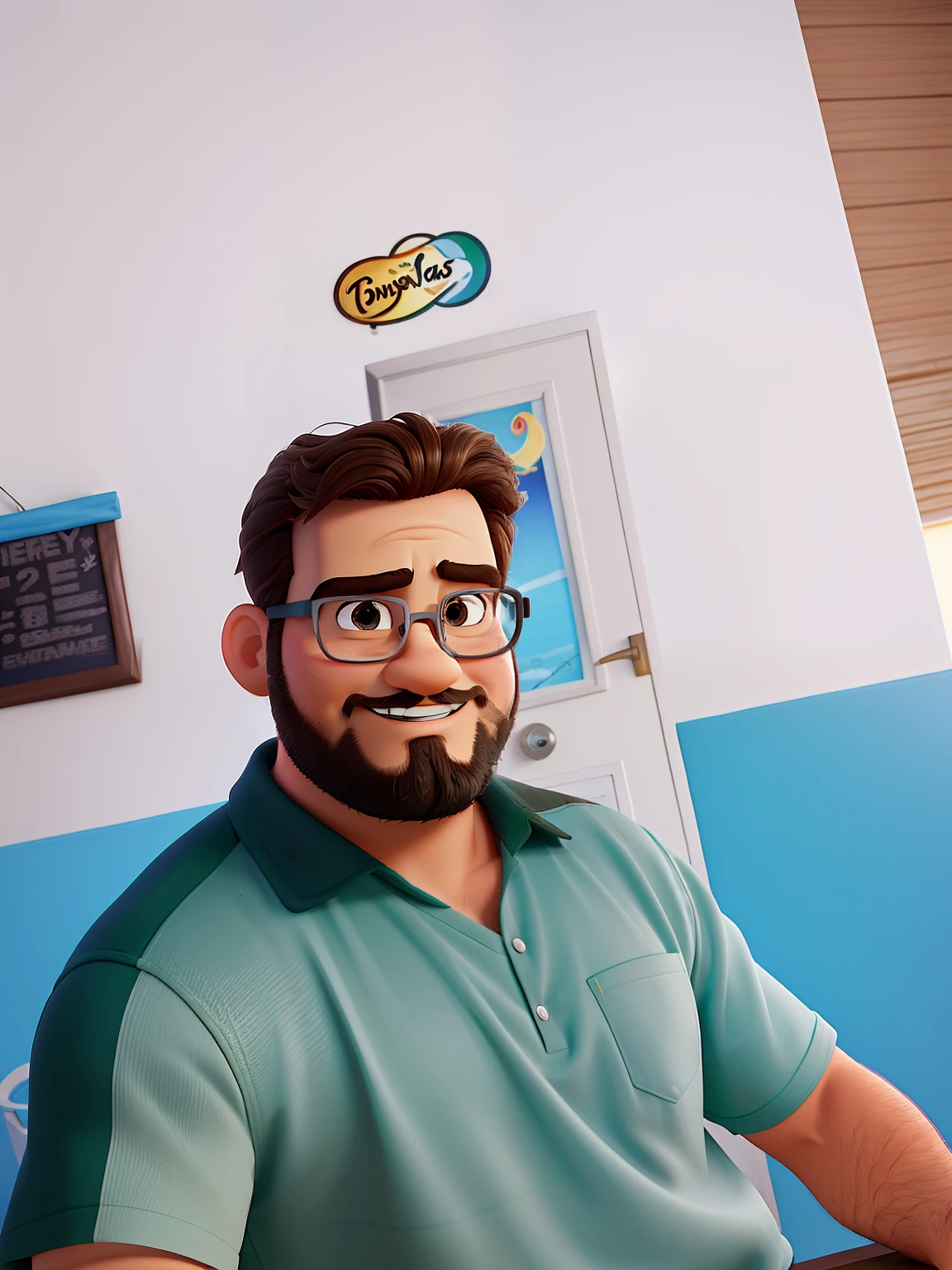 Poster no estilo Disney pixar, alta qualidade, melhor qualidade, homem sexy branco, 30 anos cabelo grisalho barba preta, musculoso, com fundo em um restaurante a luz de velas