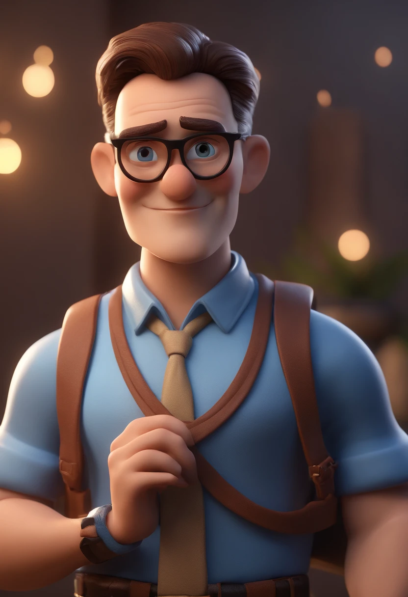 Cartoon character of a man with black glasses and a blue shirt, animation character, Caractere estilizado, animation style rendering, 3D estilizado, Arnold Maya render, 3 d render stylized, toon render keyshot, Personagem 3D, Personagem 3D, 3d rendering stylized, 3 d character render, personagem de desenho animado, Personagem de close up, Pose de personagem, (Estilo Pixar) (master part:1.2) (Bokeh) (best quality) (pele detalhada) (textura detalhada) (8k) (argila) (Cinematic lighting) (foco nítido